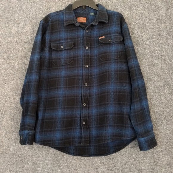 ORVIS Shacket Men's L Blue Flannel Plaid Button Flap Side Pockets Logo Workwear - Picture 1 of 12
